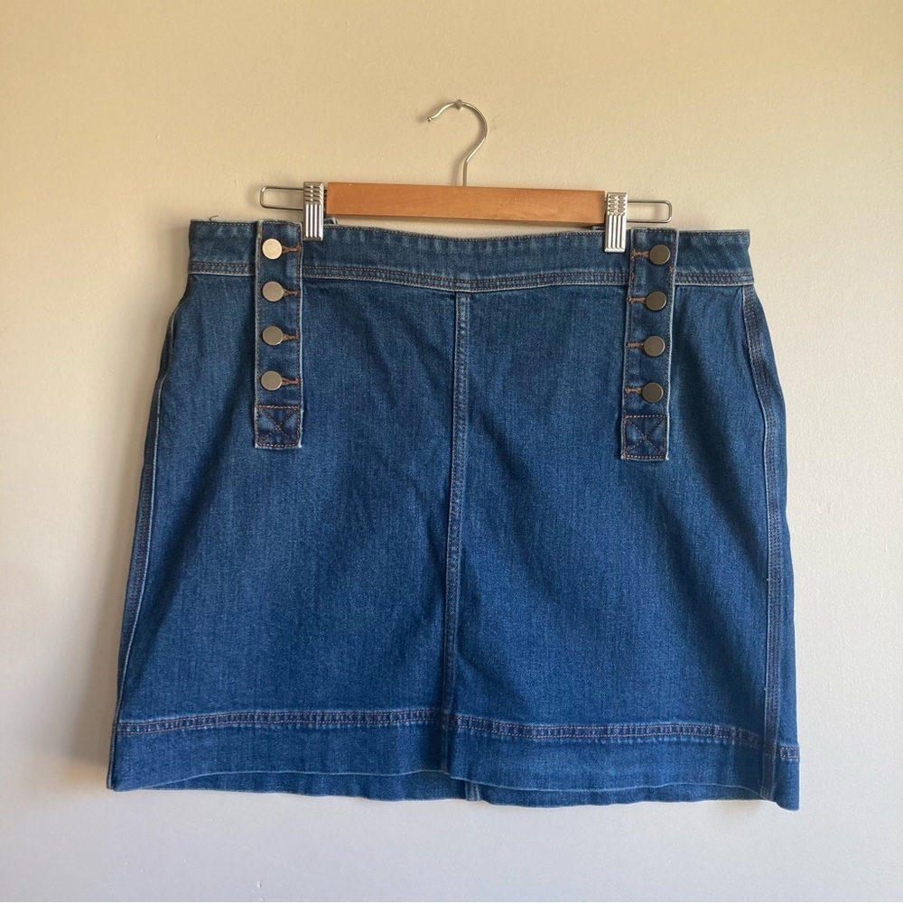 NWT Loft Button Front Blue Denim Mini Skirt 14P